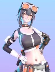 1female 3d 3d_(artwork) 3d_render anime anime_style belly_button big_navel daz3d daz_studio deep_navel female female_only girl grace_howard looking_away looking_away_from_viewer navel_fetish not_porn render smiling zazkinkart zenless_zone_zero