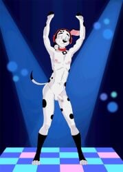101_dalmatian_street 101_dalmatians aged_up animated anthro balls bouncing_balls bouncing_ears bouncing_penis canid canine canis casual_nudity collar collar_only d.j._(101_dalmatians) dal101strefan dalmatian dancing disco_floor disco_lights disney domestic_dog exhibitionism floppy_ears genitals hands_above_head headgear headgear_only hi_res male male_only mammal multicolored_body nightclub nipples nude penis public public_nudity solo spotlight tail tail_motion tailwag