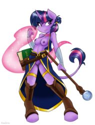 2015 ambris anthro anthrofied book breasts casual clothed clothing equine female friendship_is_magic fur furry furry_only hair horn mage mammal my_little_pony nipples plain_background purple_eyes purple_fur purple_hair pussy solo staff twilight_sparkle_(mlp) unicorn white_background wizards