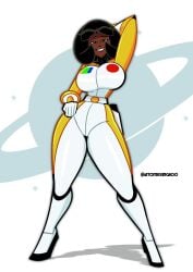 1girls 2026 2d 2d_(artwork) 2d_artwork artist_name ass atomickingboo big_ass big_breasts black-haired_female black_hair black_hair_female body_suit bodysuit boots breasts clothed clothing dark-skinned_female dark_skin digital_media_(artwork) eyebrow_raise eyebrow_raised female female_only full_body full_body_suit fully_clothed gloves hand_behind_head hand_on_head hand_on_hip heel_boots heels mindi_tygerson oc original original_character pinup raised_eyebrow seducing seduction seductive seductive_body seductive_eyes seductive_gaze seductive_look seductive_mouth seductive_pose seductive_smile softcore solo spacesuit suit the_space_angels thick_thighs thighs
