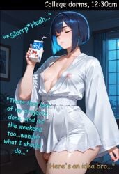 1femboy 2026 ai_generated big_ass blue_hair bulge_through_clothing closed_eyes comic_panel dialogue fat_ass firm_breasts huge_ass long_sleeves louie_blue milk_carton night nightgown nipples nipples_visible_through_clothing satin small_breasts solo_focus thick_thighs walking wide_hips