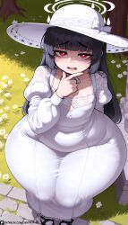 1girls ai ai-created ai_art ai_generated arm_behind_back artist_logo artist_name artist_request artist_signature ass ass_bigger_than_head ass_cleavage black_hair blue_archive embarrassed finger_to_mouth from_above giant_ass giant_hips gigantic_ass gigantic_hips half-closed_eyes halo high_quality high_resolution highres hips hips_wider_than_shoulders huge_ass huge_ass_(female) huge_asscheeks huge_asshole huge_hips hyper_ass hyper_hips hyper_thighs large_ass large_asscheeks large_hips legs_together long_hair miyu_(blue_archive) name_tag nervous nervous_sweat open_mouth park patreon patreon_logo patreon_reward patreon_url patreon_username red_eyes shortstack sidelocks skindentation small_breasts sun_hat username watermark white_dress white_hat wide_brim_hat