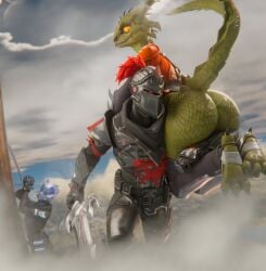 1boy 2026 3d anthro anthro_female armor ass bare_ass big_ass big_butt bottomless bottomless_anthro bottomless_female bubble_butt carrying carrying_another carrying_over_shoulder duo_focus epic_games exposed_ass female female_anthro fortnite fortnite:_battle_royale glistening green_body green_scales hands_tied headwear helmet hmofa holding_object holding_sword knight knight_armor knight_conqueror_(fortnite) legwear lizard lizard_girl lizard_humanoid looking_back male outside restrained rival_hope_(fortnite) scales scalie scalie_female skxx_elliot sword synthesis_(fortnite) tagme tail thighs_together weapon yellow_eyes