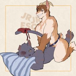 absurd_res anal anal_sex anthro anthro_on_anthro bite black_body black_fur bovid bow_ribbon caprine clipped_ear domestic_cat felid feline felis fur goat hi_res hug hugging_object hugging_pillow jrjresq male male/male male_penetrated male_penetrating male_penetrating_male mammal pawpads penetration penile penile_penetration penis_in_ass pillow pillow_bite sex smile tail tussle_(jrjresq)