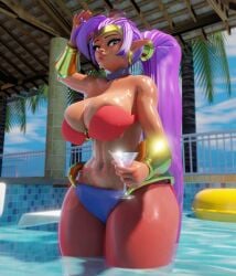 3d big_ass big_breasts femdom giantess huckleberry8181 large_ass large_breasts larger_female pool poolside shantae shantae_(character) size_difference smile smug smug_face tan_body tan_skin thick_ass thick_thighs wayforward