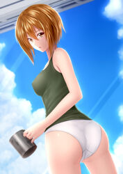 all_you_need_is_kill ass breasts dat_ass edge_of_tomorrow erect_nipples female high_resolution kai_(link2262) looking_at_viewer looking_back medium_breasts nipples orange_eyes orange_hair panties rita_vrataski short_hair solo white_panties