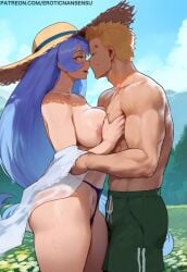 ai_generated bedroom_eyes breasts erotic_nansensu functionally_nude imminent_sex mirio_togata my_hero_academia nejire_hado nipples straw_hat teenager teenager_on_teenager