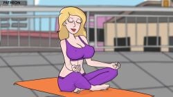 2d adult_swim balcony beth_smith big_breasts blonde_female blonde_hair closed_eye clothed clothed_female milf outdoor outside rick_and_morty solo toonius_sketchus yoga yoga_mat yoga_pants yoga_pose