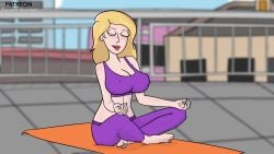 2d adult_swim balcony beth_smith big_breasts blonde_female blonde_hair closed_eye clothed clothed_female female_only milf outdoor outside rick_and_morty solo toonius_sketchus yoga yoga_mat yoga_pants yoga_pose