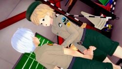 3d blonde_hair blush camp_buddy clothed felix_clermont frotting gay hunter_springfield kghgk koikatsu male/male male_only masturbation open_mouth silver_hair yaoi