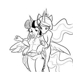 alicorn anthro clothed clothing duo equine female friendship_is_magic glo-in-the-dark horn mammal my_little_pony pegasus plain_background princess_celestia_(mlp) pussy twilight_sparkle_(mlp) unicorn white_background wings