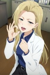 1female 1girls ai_generated blonde_hair_female bra fellatio_gesture female female_only green_eyes green_eyes_female hi_res highres indoors konuki_sayo legs_crossed light-skinned_female light_skin long_hair looking_at_viewer milf mixed-language_commentary mole mole_under_mouth mommy nahito_koketsu one_eye_closed presenting_bra presenting_breasts room smile smiling smiling_at_viewer solo solo_female tagme teasing thick_thighs thighs too_many_losing_heroines! very_high_resolution visible_nipples