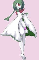 1futa balls bottomless breasts caritxxx clothed clothing flaccid flaccid_cock flaccid_penis futa_only futanari gardevoir huge_balls huge_cock humanoid humanoid_penis lift_skirt mostly_clothed no_background penis pink_background pokemon pokemon_(species) red_eyes self_upload solo standing