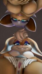 3d 3d_(artwork) 3d_model absurd_res anthro bat censored digital_media_(artwork) duo female genitals hi_res lagomorph leporid lola_bunny looking_at_viewer looking_down looking_down_at_viewer looney_tunes mammal mobian mobian_(species) mobian_bat mosaic_censorship pussy rabbit rouge_the_bat sega smile sonic_(series) sonic_adventure_2 sonic_the_hedgehog_(series) warfare_lola warfare_rouge warner_brothers