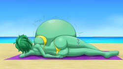 1girls ass b0xbox beach belly big_ass big_belly big_breasts bikini breasts female female_pred green_skin huge_belly monster_girl rottytops same_size_vore shantae vore zombie zombie_girl