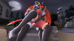 3d anal anal_sex angle blue_eyes breasts clothed clothing demon female fempyro futa_on_female futanari hat horn intersex large_breasts mask oral penetration pyro red_eyes sex team_fortress team_fortress_2 video_games wings