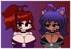 1girls blush bra cat_ears dark-skinned_female dark_skin demon demon_girl female friday_night_funkin girlfriend_(friday_night_funkin) goth goth_girl hair horn long ponytail purple_hair purple_shirt red skull smiling spiked_collar tight_clothing vanessa_(powerblueflower) verdoshonsfw