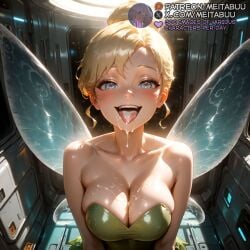 after_fellatio ai_generated bare_shoulders blonde_hair blue_eyes blush breasts breasts_squeezed_together cleavage collarbone cum cum_in_mouth cum_on_body cum_on_breasts cum_on_clothes cum_on_tongue cum_string cumdrip disney dress facial fairy fairy_wings female fisheye green_dress hair_bun heart heart-shaped_pupils indoors large_breasts looking_at_viewer meitabuu naughty_face open_mouth peter_pan_(disney) saliva short_hair single_hair_bun skindentation smile solo strapless strapless_dress symbol-shaped_pupils teeth tinker_bell tongue tongue_out transparent_wings upper_body upper_teeth_only wings