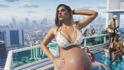 1girls 3d belly big_belly bikini female grand_theft_auto grand_theft_auto_vi hispanic hyper_belly latina lucia_(gta) pool_party_girl_(gta_vi) pregnant puerto_rican world_of_morphs