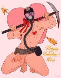 1boy blood_stain fully_nude harry_warden mask mozgistired my_bloody_valentine nightmare_husbando penis_out pinup thick_penis valentine's_day