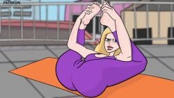 2d ass balcony beth_smith big_ass blonde_female blonde_hair clothed clothed_female looking_at_viewer milf on_back open_eyes outdoor outside rick_and_morty solo spread_legs toonius_sketchus yoga yoga_mat yoga_pants yoga_pose