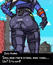 about_to_be_raped ass ass_focus baldur_89 big_ass cop dialogue fat_ass instant_loss_2koma pixel_art police police_uniform policewoman tight_clothing zenless_zone_zero zhu_yuan