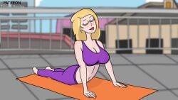 2d balcony beth_smith big_breasts blonde_female blonde_hair closed_eye clothed clothed_female female_only milf outdoor outside rick_and_morty solo toonius_sketchus yoga yoga_mat yoga_pants yoga_pose