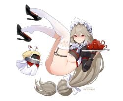 1girls alexandrina_sebastiane ass asymmetrical_legwear bangboo_(zenless_zone_zero) big_breasts blush bottomless breasts female female_focus floating grey_hair heels hi_res hoyoverse looking_at_viewer maid maid_headdress nipple_pasties nipples red_eyes rezodwel smile smiling smiling_at_viewer tagme tea_cup thigh_strap thighs victoria_housekeeping white_background zenless_zone_zero