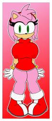 amy_rose big_ass big_breasts big_thighs boots furry gloves green_eyes hedgehog hedgehog_girl looking_at_viewer nipples pink_hair red_boots red_dress sonic_(series) sonic_the_hedgehog_(series) tight_clothing verdoshonsfw