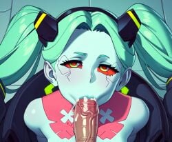 ai_generated blowjob cyberpunk:_edgerunners female green_hair hoodie leaning long_hair rebecca_(edgerunners) solo solo_female tattoo thick_thighs