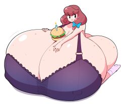 artist_name black_eyes bra breasts brown_hair burger female giant_breasts hamburger huge_ass huge_breasts nipple_bulge tagme tagme_(character) theycallhimcake