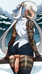 1futa ahe_gao ai_generated cum dickgirl ejaculation futanari jinhsi_(wuthering_waves) pencil_skirt penis slitless_pencil_skirt tattoo testicles tight_pencil_skirt twintails white_shirt wuthering_waves yuuki_snow