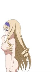 1girls ass big_ass big_breasts blonde_hair blue_eyes breasts busty cecilia_alcott drill_hair fat_ass female female_only from_side hairband highres infinite_stratos kuroda_ariake large_breasts long_hair nipples nude sensual sideboob solo voluptuous