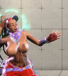 3d abs african african_female american animated animated_gif armband braid capcom casual casual_exposure casual_nudity dark-skinned_female dark_skin earphones fingerless_gloves game_mod game_screenshot gloves kimberly_jackson laugh laughing long_braid long_twintails looking_at_viewer mod open_mouth rochestedorm screencap screenshot spray_can spray_paint street_fighter street_fighter_6 topless topless_female twin_braids visor_cap wristband