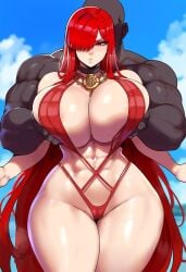 1boy 1girls abs bikini dark-skinned_male fate/grand_order fate_(series) groping groping_breasts groping_from_behind huge_ass huge_breasts long_hair necklace oda_nobunaga_(avenger)_(fate) oda_nobunaga_(fate) one_eye_covered red_eyes red_hair seraph_sluts tagme tagme_(artist) thick_thighs twitter_link