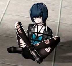 bondage clothed female female_focus female_only frogtie frogtied frogtied_arms frogtied_legs gag gagged human looking_at_viewer persona persona_5 platform_heels ring_gag skyripe submissive submissive_female tae_takemi tied tied_up