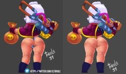 (handy) anus ass ass_focus back bag bandit bare_thighs belle_(brawl_stars) big_ass big_butt bottomless brawl_stars casual clothed clothing comparing female female_focus female_only firearm from_behind full_body gilf gold gun half-dressed light-skinned_female light_skin mature_female milf no_panties old old_woman outerwear pale_skin panties partially_clothed poncho prosthetic prosthetic_arm pussy rear_view simple_background solo solo_female solo_focus standing torule34 watermark weapon white_hair white_panties