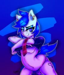 2015 animal_genitalia anthro ass balls blue_eyes blue_hair clothed clothing cutie_mark earth_pony equine fan_character friendship_is_magic fur hair half-dressed horse looking_at_viewer male mammal my_little_pony panties penis pony smile solo sunnyslash trap underwear