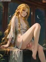 ai_generated elden_ring femboy flaccid_penis flat_chest horny_cultist_artist miquella patreon petite_male sensual soaked transparent_clothing trap wet younger_male