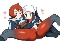 ai_generated akari_(pokemon) arezu_(pokemon) assisted_masturbation cameltoe fingering_through_clothes lesbian masturbating masturbation pokemon yuri