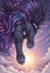 ai_generated alicorn animal_genitalia animal_pussy anus ass blue_body blue_fur crotchboobs crotchboobs_visible_through_thighs cutie_mark dock equid equine equine_genitalia equine_pussy friendship_is_magic fur hasbro hooves horse my_little_pony pony princess_luna_(mlp) pussy sparkling_hair tail