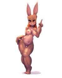 2015 anthro breasts female hair lagomorph littlenapoleon mammal nipples nude orange_hair paper_bag pussy rabbit red_eyes smile solo tagme watsup