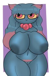 anthro areolae big_breasts blue_body breasts female ghost ghost_girl long_hair misdreavus misterilands naked nipples pokemon pokemon_(species) pussy solo tagme thick_thighs wide_hips