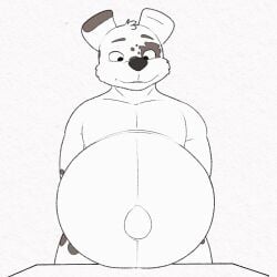 animated anthro belly big_belly canid canine canis cudacore dalmatian domestic_dog fetal_movement furry male male_only mammal navel outie_navel pascal_(cudacore) pregnant pregnant_male