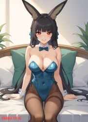 1female 1girls ai_generated bubbleteexl bunny_girl bunnysuit commentary_request english_commentary female female_only hollow_special_operations_section_6 hoshimi_miyabi light-skinned_female light_skin pantyhose solo solo_female zenless_zone_zero