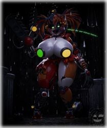 1female 1girls 3d animatronic artist_signature big_ass bottomwear breasts claw_hand clothed commission covered_nipples damaged english english_text female female_only five_nights_at_freddy's freddy_fazbear's_pizzeria_simulator glowing_eyes green_eyes high_resolution highres huge_ass huge_breasts multicolored_hair pov public public_exposure public_nudity revealing_clothes robot robot_girl scottgames scrap_baby scrap_baby_(cosmic_trance) scrap_baby_(fnaf) scrapkill solo solo_female teasing text topless underass