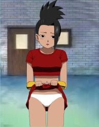 1girls black_hair dragon_ball dragon_ball_super kale panties skirt_lift white_panties yonkaku