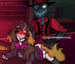 black_hat_(villainous) brown_hair demon desk dog_ears dog_tail exe female hat horns mikacrak.exe mikecrack mikecrack.exe red_eyes sex villainous yellow_eyes