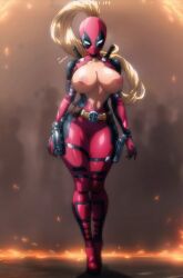 1girls akira_toriyama_(style) alternate_version_available areolae artist_name belt big_breasts blake_lively blonde_hair bodysuit boots breasts breasts_out clothing collarbone curvy deadpool_&_wolverine_(2024) dindakai female female_focus female_only fire full_body gloves gun high_heel_boots high_heels highres hips holstered_weapon huge_breasts human lady_deadpool ladypool_(blake_lively) large_breasts looking_at_viewer marvel marvel_comics mask navel nipples no_bra pinup ponytail shiny_skin signature solo solo_female sword thick_thighs thigh_strap thighs tied_hair unzipped unzipped_bodysuit uzi very_long_hair voluptuous wanda_wilson weapon wide_hips