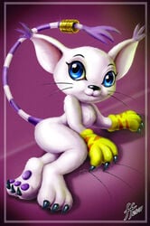 14-bis 1girls 2007 blue_eyes claws color digimon female furry furry_only gatomon paws signature solo tail tailmon text white_fur